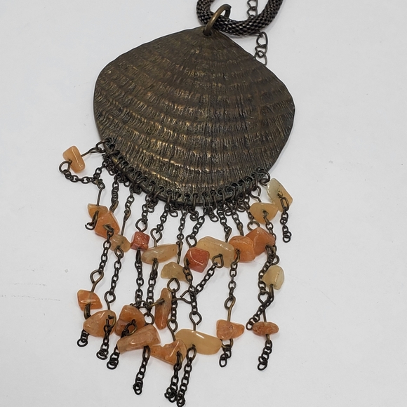 Vintage metal corded mesh chain with large bronze color metal beaded necklace - Picture 3 of 8